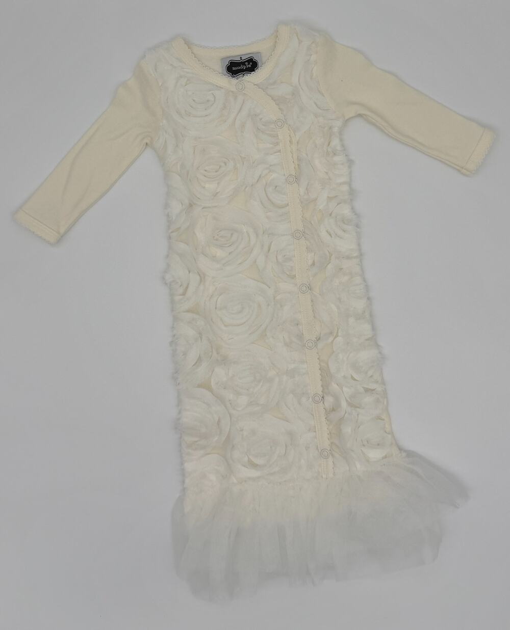 Mud Pie Baby Girl 0-3M Ivory Chiffon Rosette Tulle Gown One Piece Coming Home
